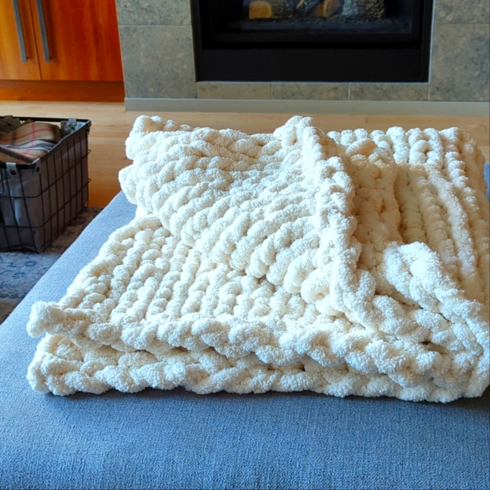 Hand knitted twin blanket